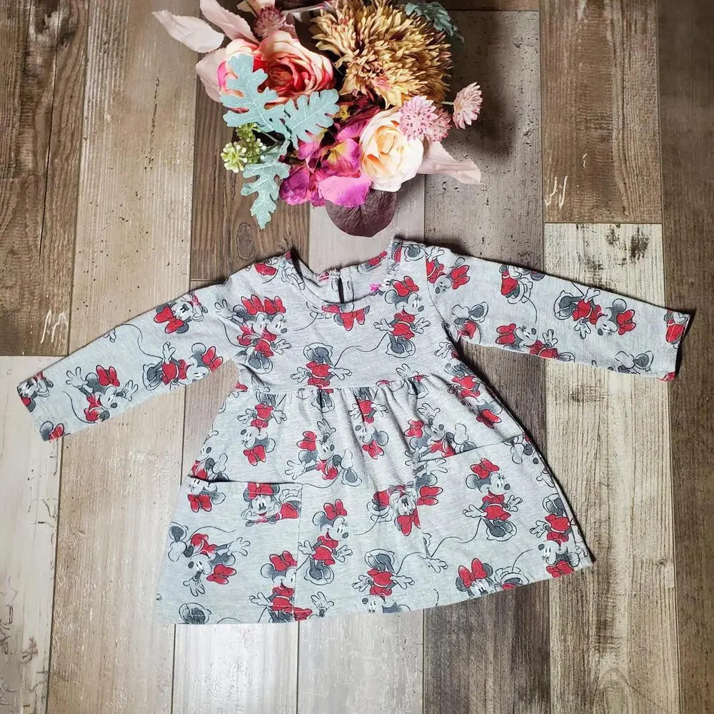 Disney Junior MINNIE | Minnie Mouse Gray Casual Pocket Dress Size 2T | EUC
